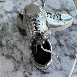 Karl Lagerfeld Shiny Silver Women's Sneakers with logo and signature. Gorgeous.